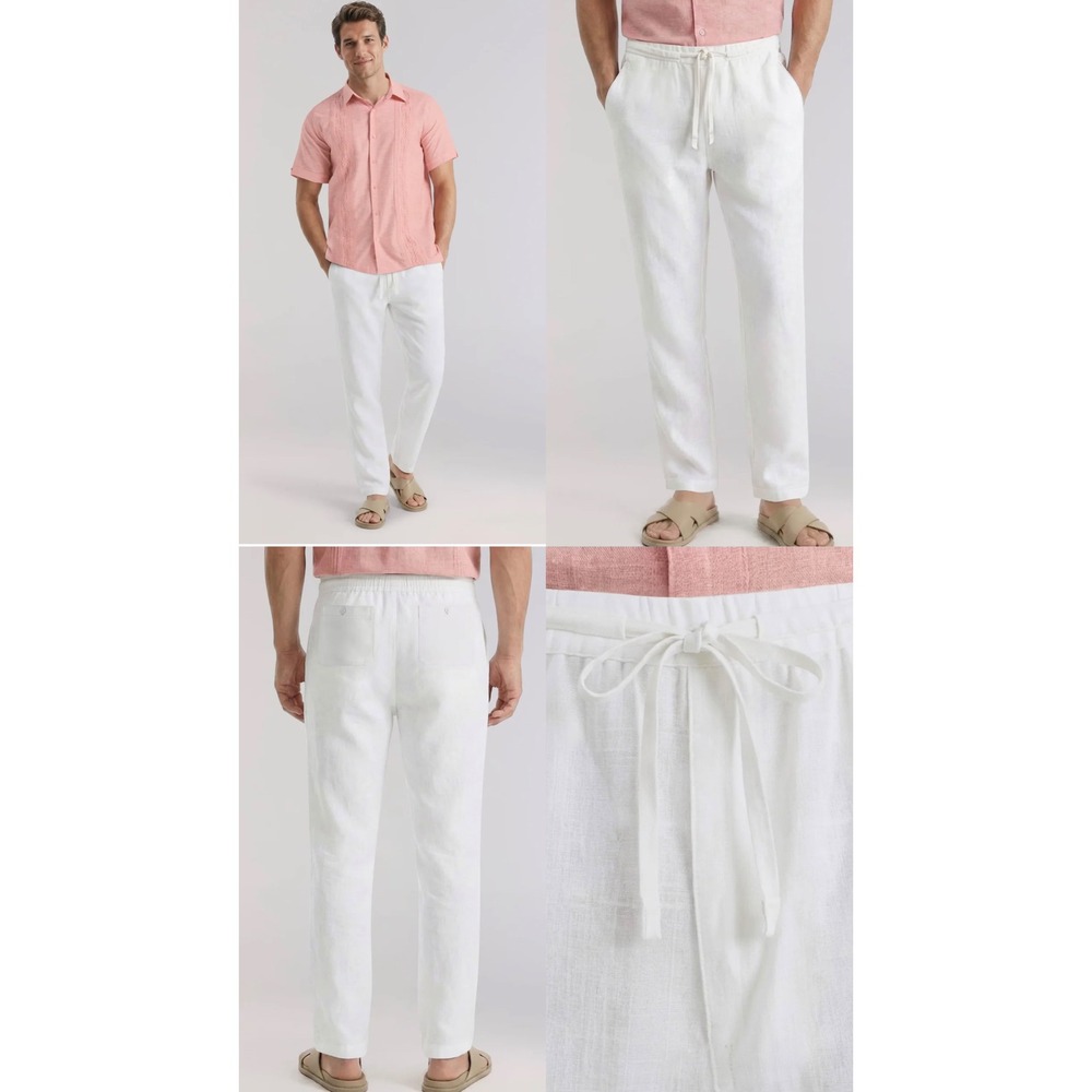 Cubavera Mens White Linen Blend Drawstring Pants Medium PR6024 Relaxed Summer